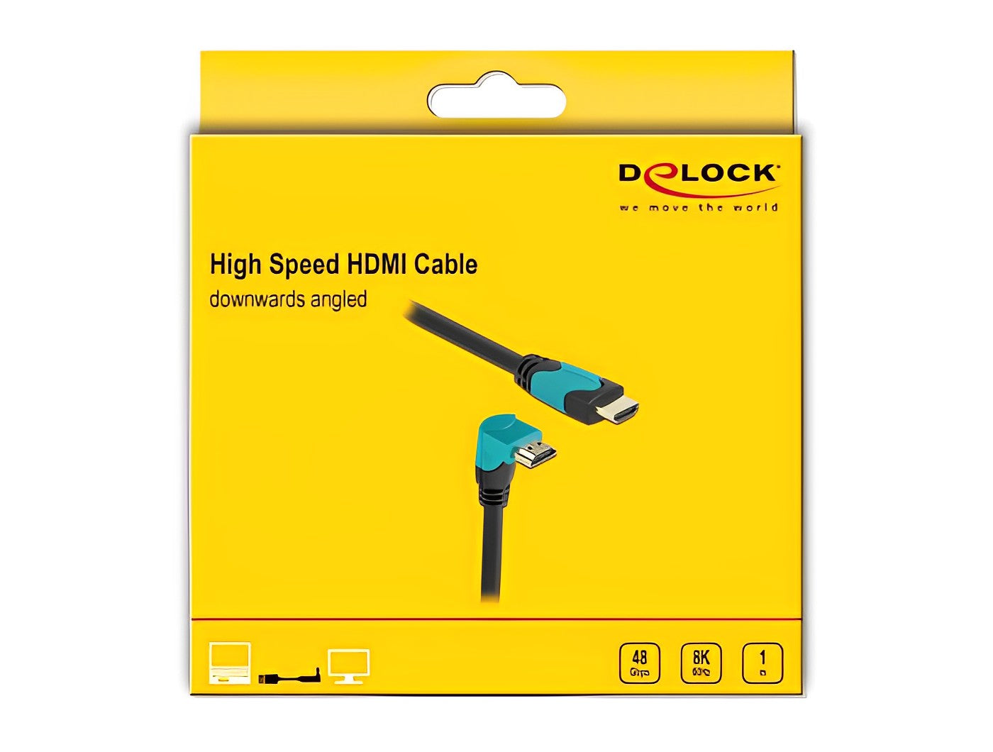 כבל HDMI 48 Gbps 8K בזווית 90° למטה ז/ז תומך 60 הרץ - delock.israel