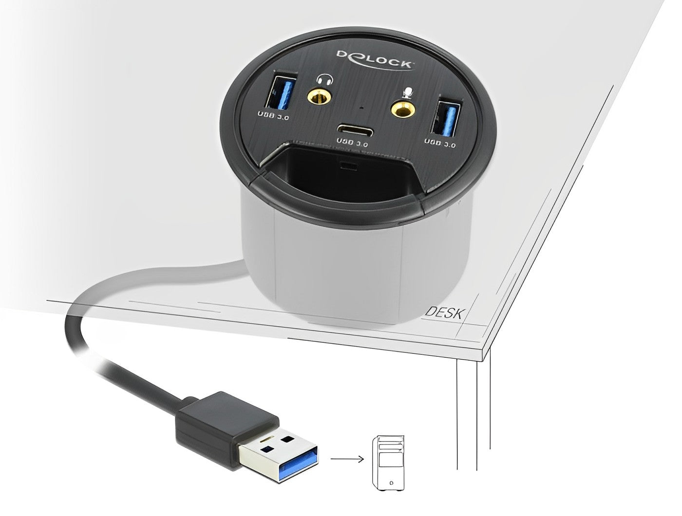 מפצל שולחני USB 3.2 Gen 1 5Gbps עם 3 יציאות USB-A/C וחיבור HD אודיו - delock.israel