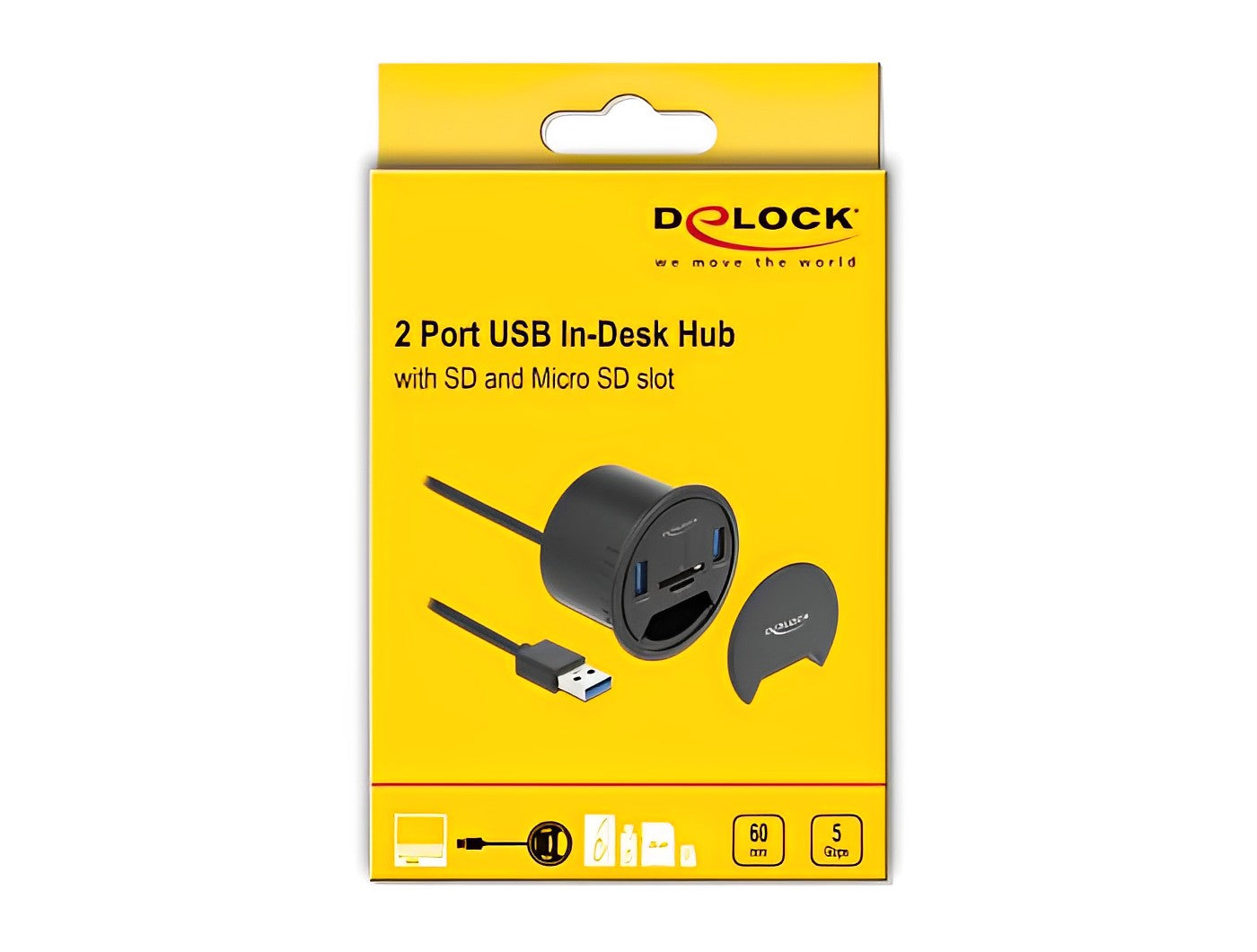 מפצל שולחני USB 3.2 Gen 1 5Gbps עם 2 יציאות USB-A וקורא כרטיסים - delock.israel