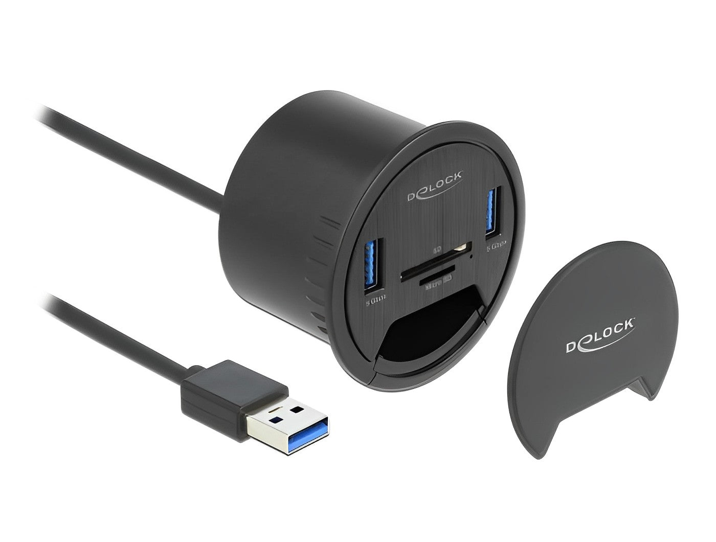 מפצל שולחני USB 3.2 Gen 1 5Gbps עם 2 יציאות USB-A וקורא כרטיסים - delock.israel