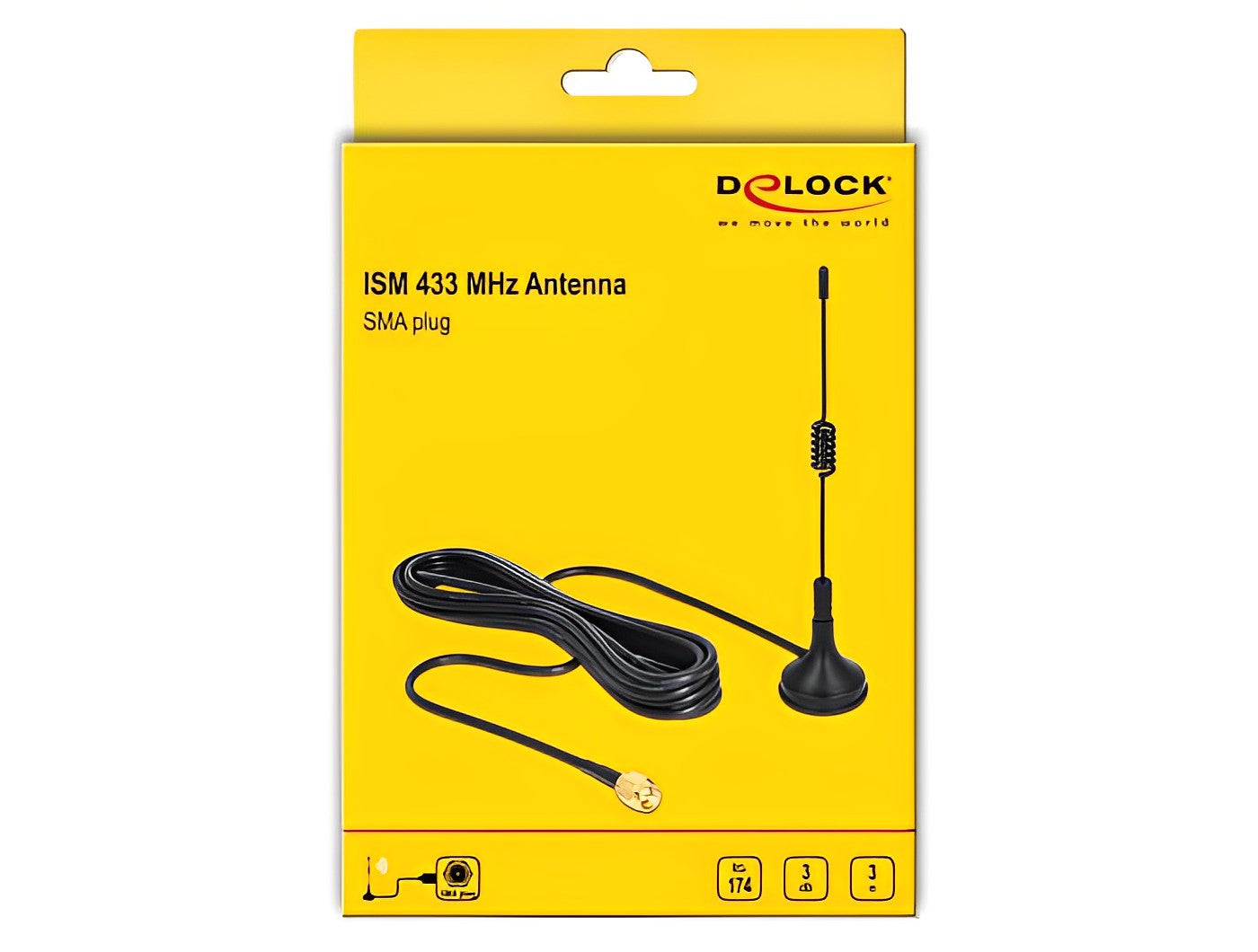 אנטנה כלל כיוונית ISM 433 MHz 3 dBi חיצונית עם בסיס מגנטי מחבר SMA plug - delock.israel