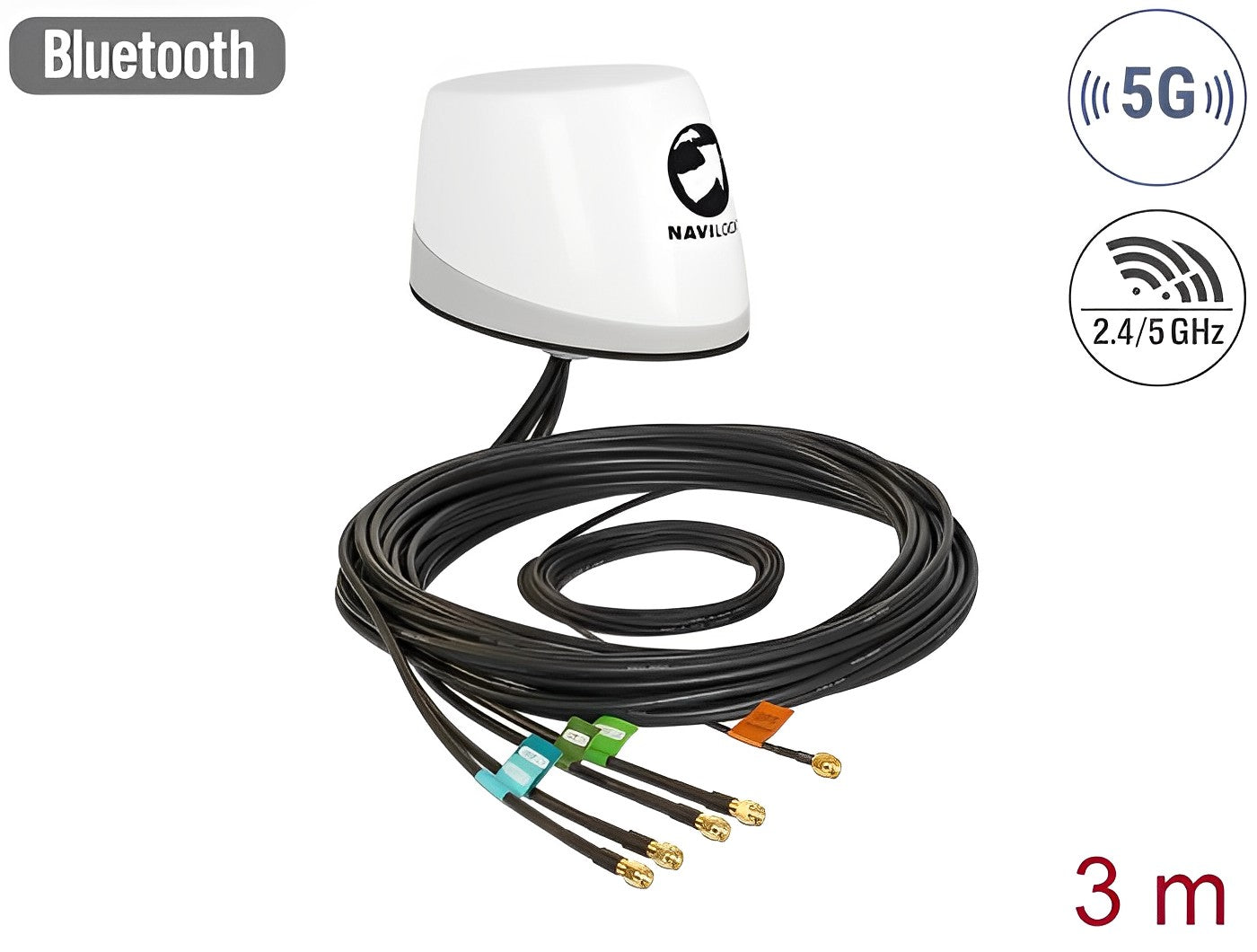 אנטנה כלל כיוונית NL-400 Multiband GNSS 5G LTE-MIMO WLAN-MIMO IEEE 802.11 ac/a/h/b/g/n חיצונית IP67 עם 5 מחברים RP-SMA plug - delock.israel