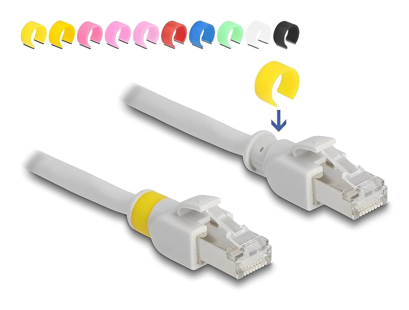 כבל רשת מסוכך RJ45 Cat.6A ז/ז עם קליפסים צבעוניים - delock.israel