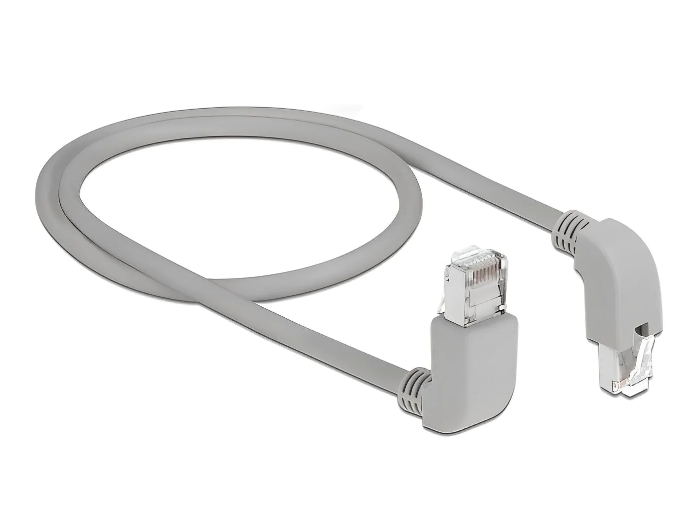 כבל רשת מסוכך RJ45 Cat.6A ז/ז שני צדדים בזווית 90° צד אחד למעלה צד שני למטה - delock.israel