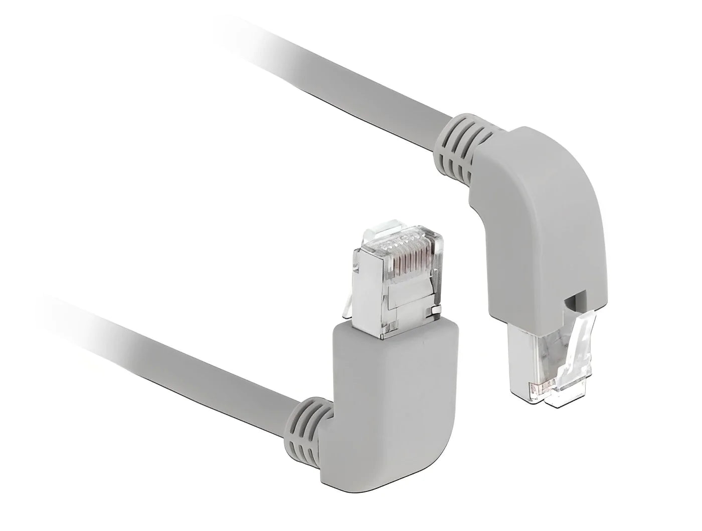 כבל רשת מסוכך RJ45 Cat.6A ז/ז שני צדדים בזווית 90° צד אחד למעלה צד שני למטה - delock.israel