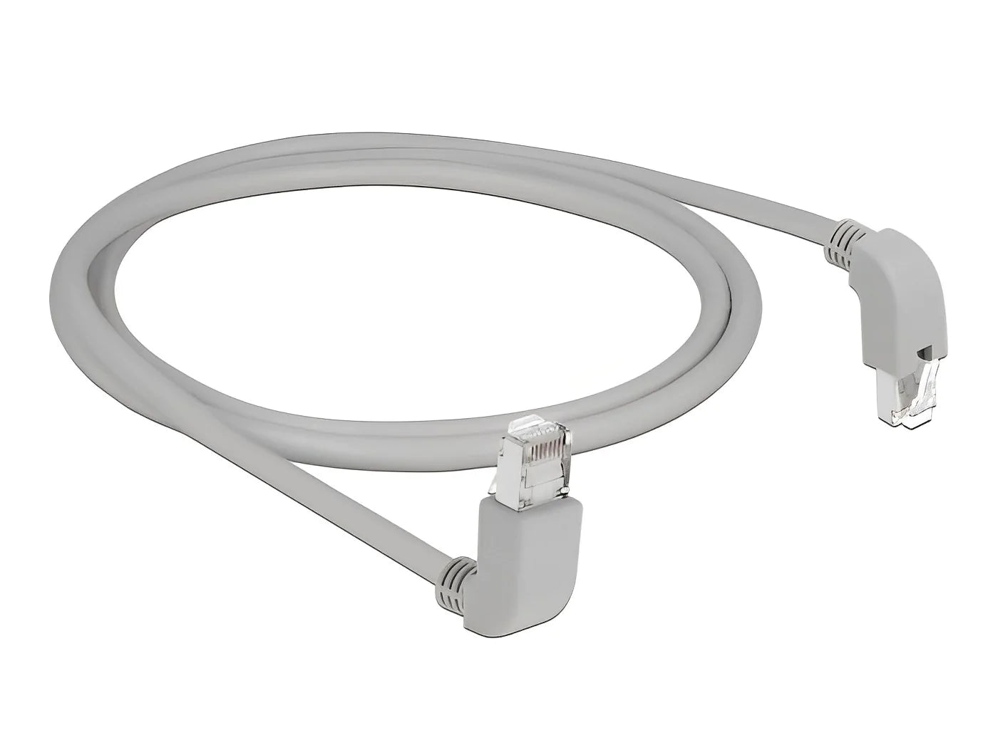 כבל רשת מסוכך RJ45 Cat.6A ז/ז שני צדדים בזווית 90° צד אחד למעלה צד שני למטה - delock.israel
