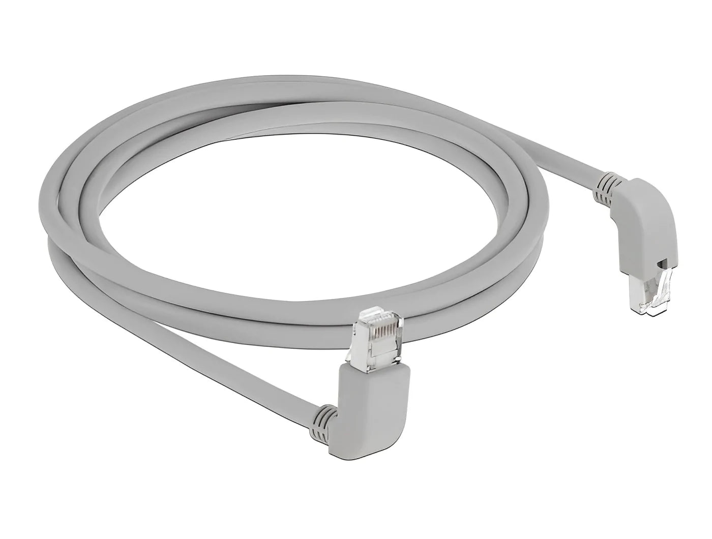 כבל רשת מסוכך RJ45 Cat.6A ז/ז שני צדדים בזווית 90° צד אחד למעלה צד שני למטה - delock.israel