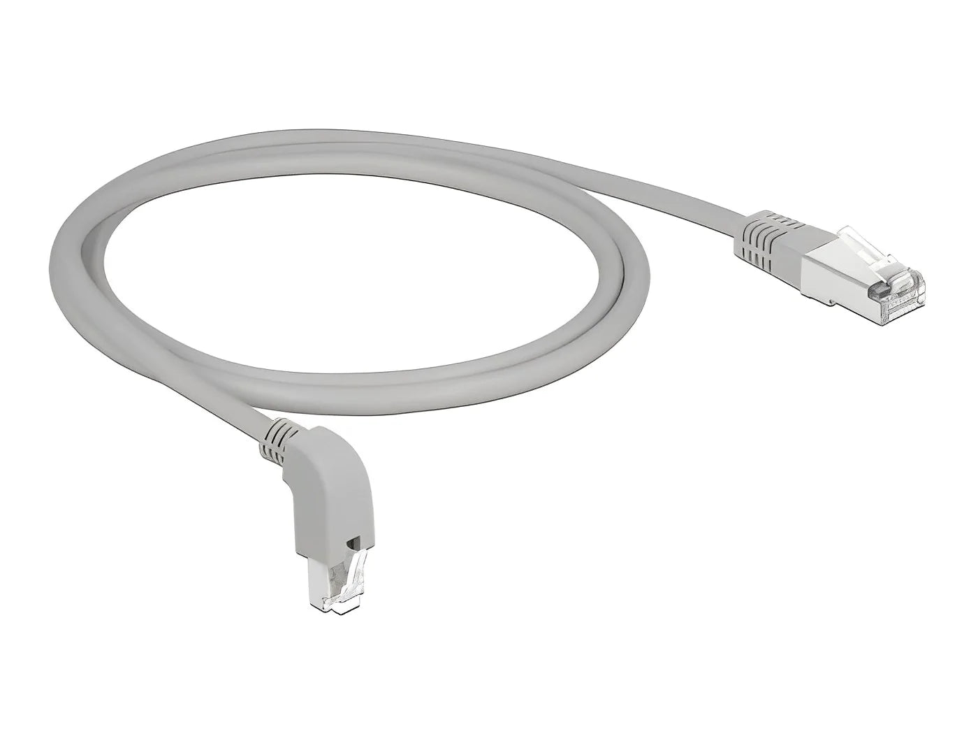 כבל רשת מסוכך RJ45 Cat.6A ז/ז צד אחד בזווית 90° למטה - delock.israel
