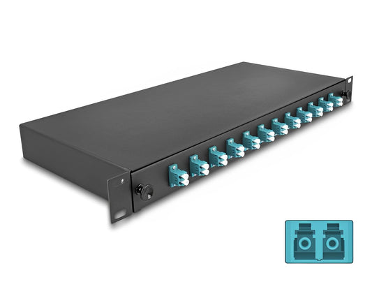 פאנל אופטי נשלף ''19 לארון תקשורת עם 12 שקעים LC Duplex OM3 - delock.israel