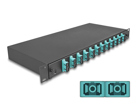 פאנל אופטי נשלף ''19 לארון תקשורת עם 12 שקעים SC Duplex OM3 - delock.israel