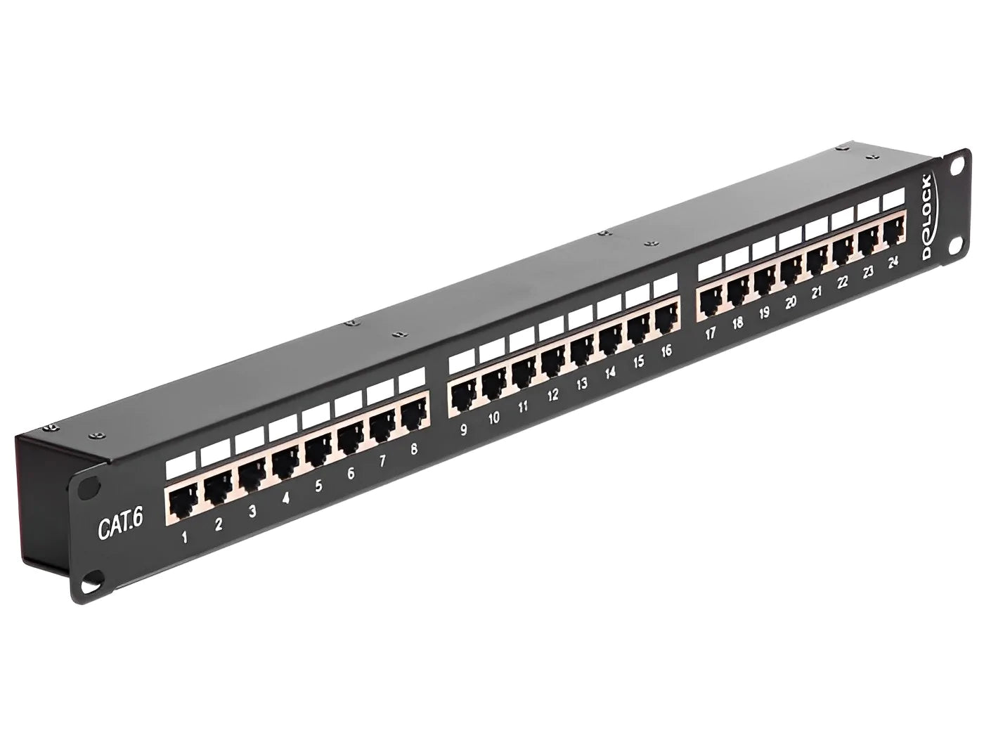פאץ' פאנל ''19 / Cat.6 1U לארון תקשורת עם 24 שקעים RJ45 מסוככים - delock.israel
