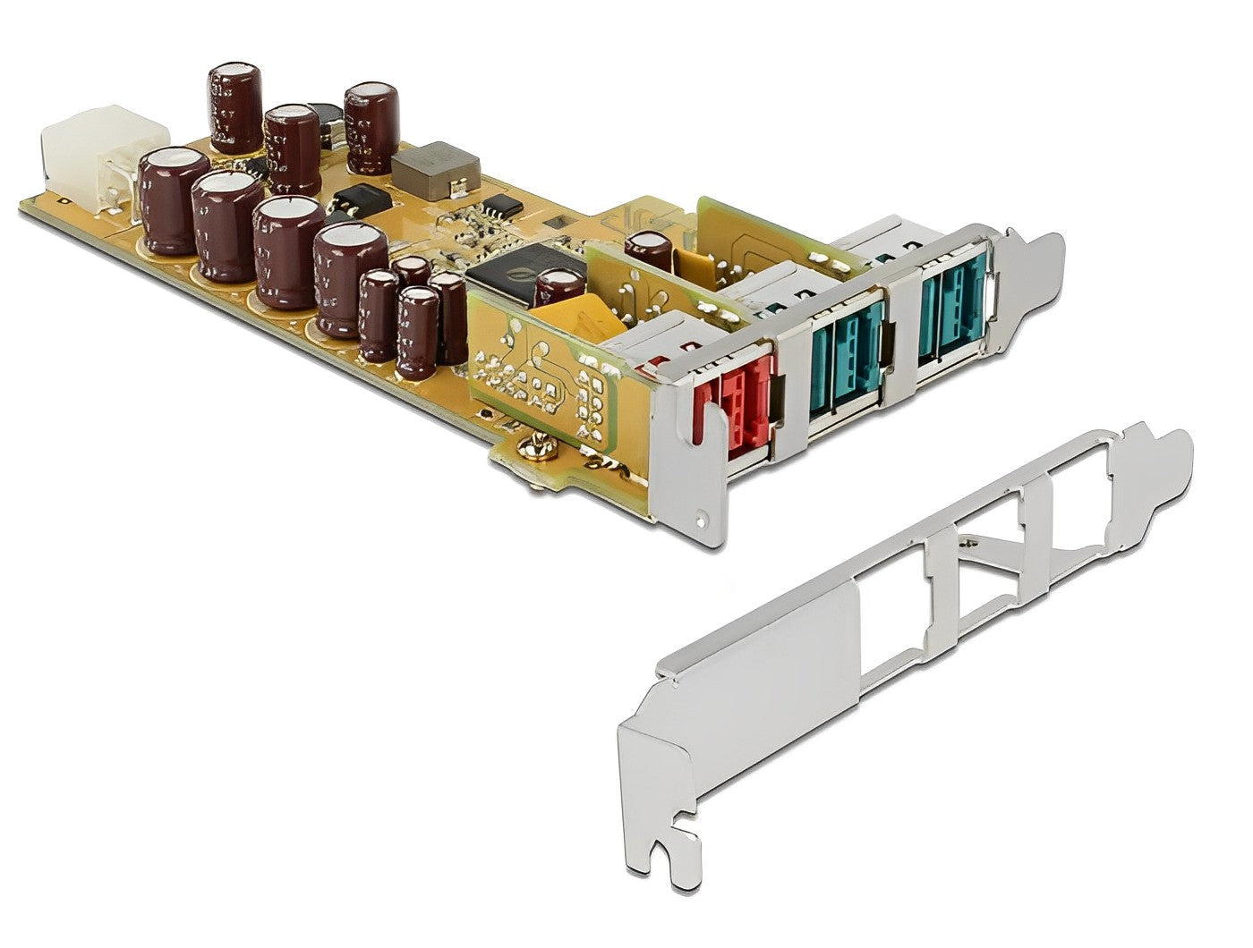 כרטיס PCIe x1 PoweredUSB Low profile עם 3 יציאות USB של 24 או 12 וולט צ'יפ Pericom - delock.israel