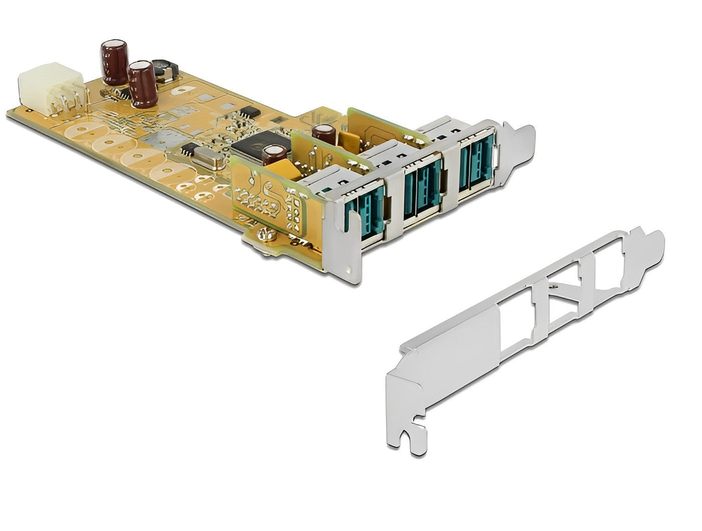 כרטיס PCIe x1 PoweredUSB Low profile עם 3 יציאות USB של 12 וולט צ'יפ Pericom - delock.israel