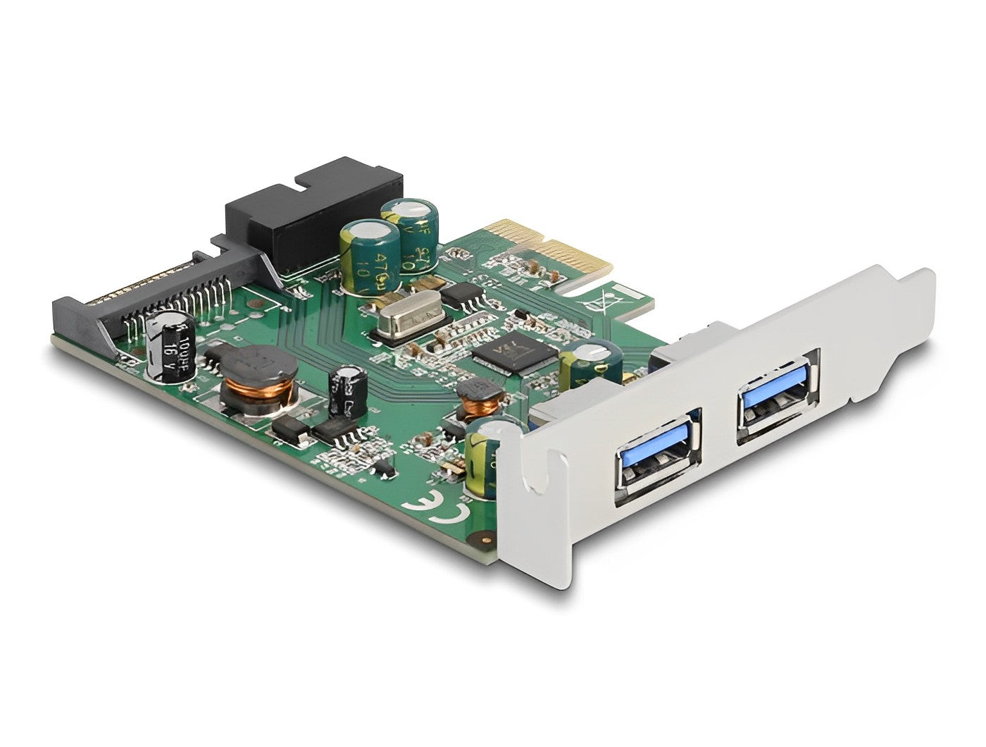 כרטיס PCIe x1 USB 3.2 Gen 1 5Gbps Low profile עם 2 יציאות USB-A חיצוניות + 19pin USB פנימית צ'יפ VLI - delock.israel
