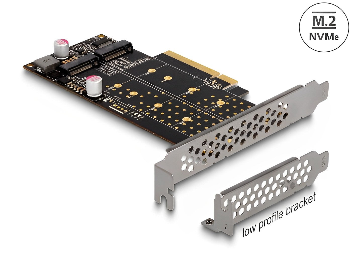 כרטיס PCI-E x8 Bifurcation Low profile עבור 2 כוננים M.2 NVMe - delock.israel