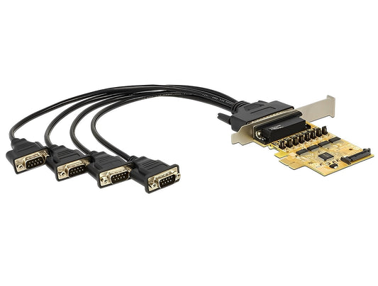 כרטיס PCIe x1 Serial RS-232 Low profile עם 4 יציאות DB9 Voltage supply צ'יפ SUN2410 - delock.israel