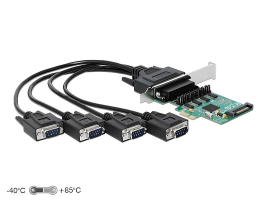 כרטיס PCIe x1 Serial RS-232 Low profile עם 4 יציאות DB9 Voltage supply צ'יפ WCH384L - delock.israel