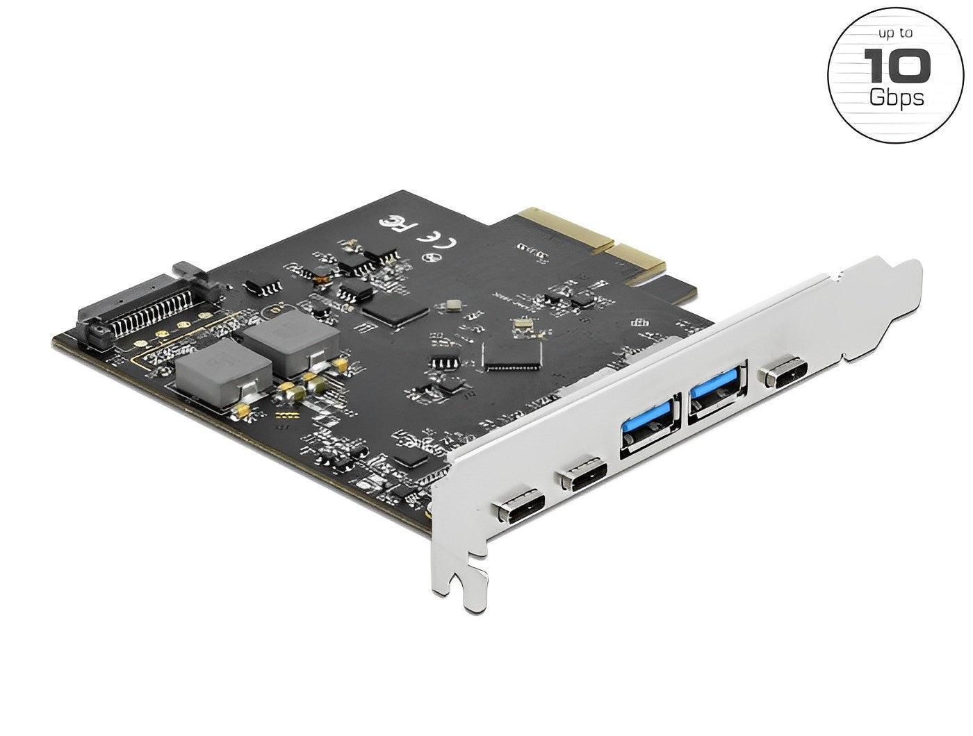 כרטיס PCIe x4 USB 3.2 Gen 2 10Gbps עם 5 יציאות USB צ'יפים VIA / Asmedia דגם D89074 - delock.israel