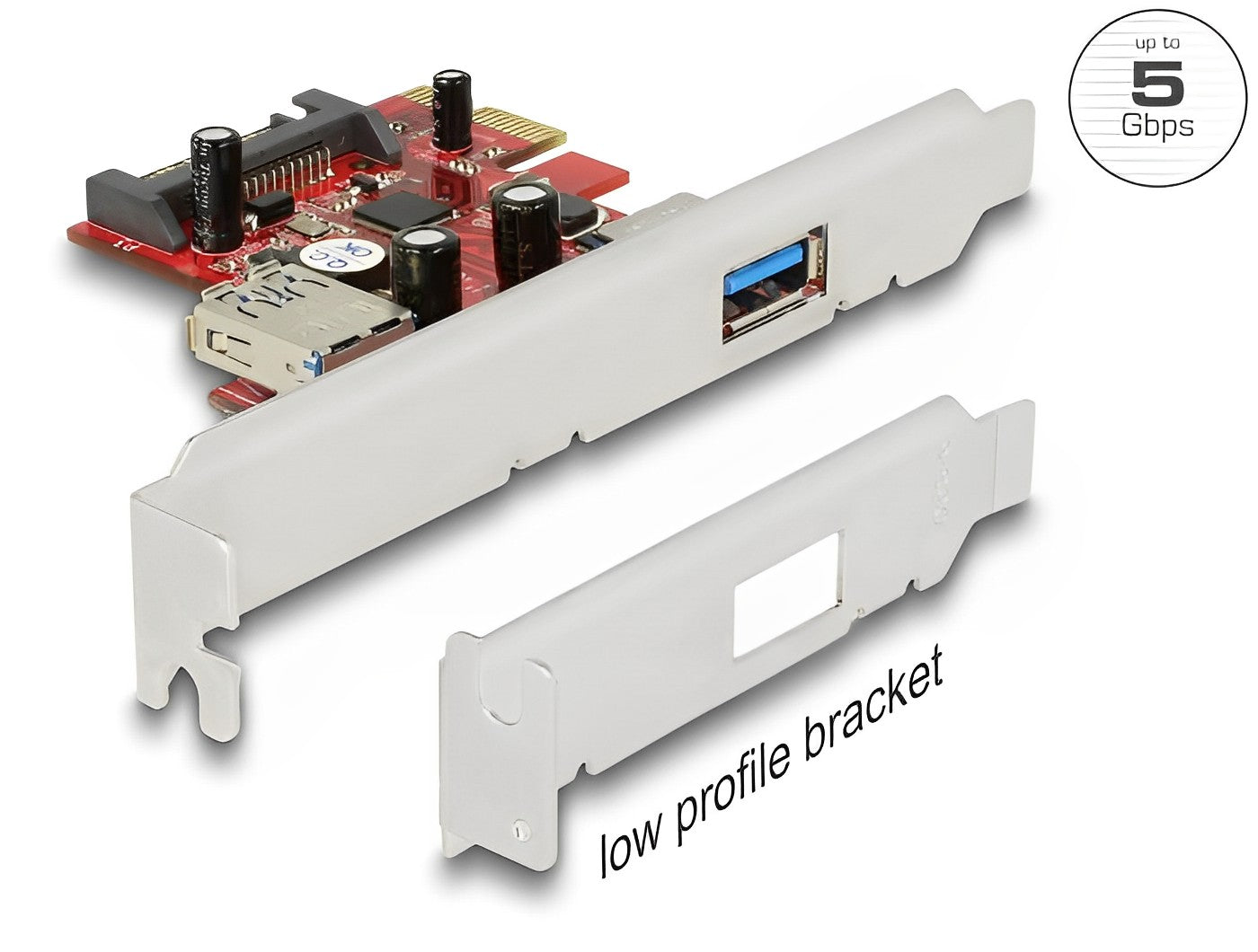 כרטיס PCIe x1 USB 3.0 5Gbps Low profile עם יציאת USB-A חיצונית + 1 פנימית צ'יפ Renesas - delock.israel