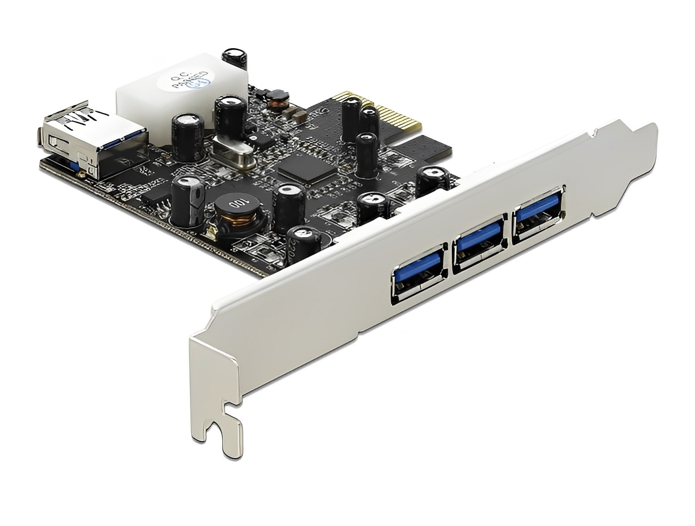 כרטיס PCIe x1 USB 3.0 5Gbps Low profile עם 3 יציאות USB Type-A חיצוניות + 1 פנימית צ'יפ VLI - delock.israel