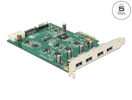 כרטיס PCIe x4 USB 3.0 Quad Channel עם 4 יציאות USB-A צ'יפ Renesas - delock.israel