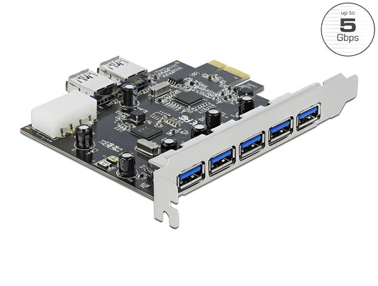 כרטיס PCI-E USB 3.0 5Gbps עם 5 יציאות USB-A חיצוניות + 2 פנימיות צ'יפ VLI - delock.israel