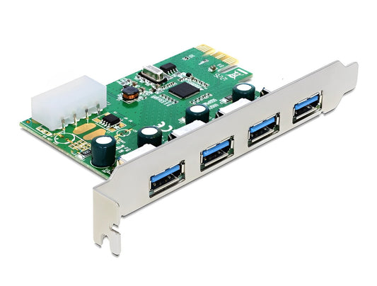 כרטיס PCIe x1 USB 3.2 Gen 1 5Gbps עם 4 יציאות USB-A צ'יפ Renesas - delock.israel