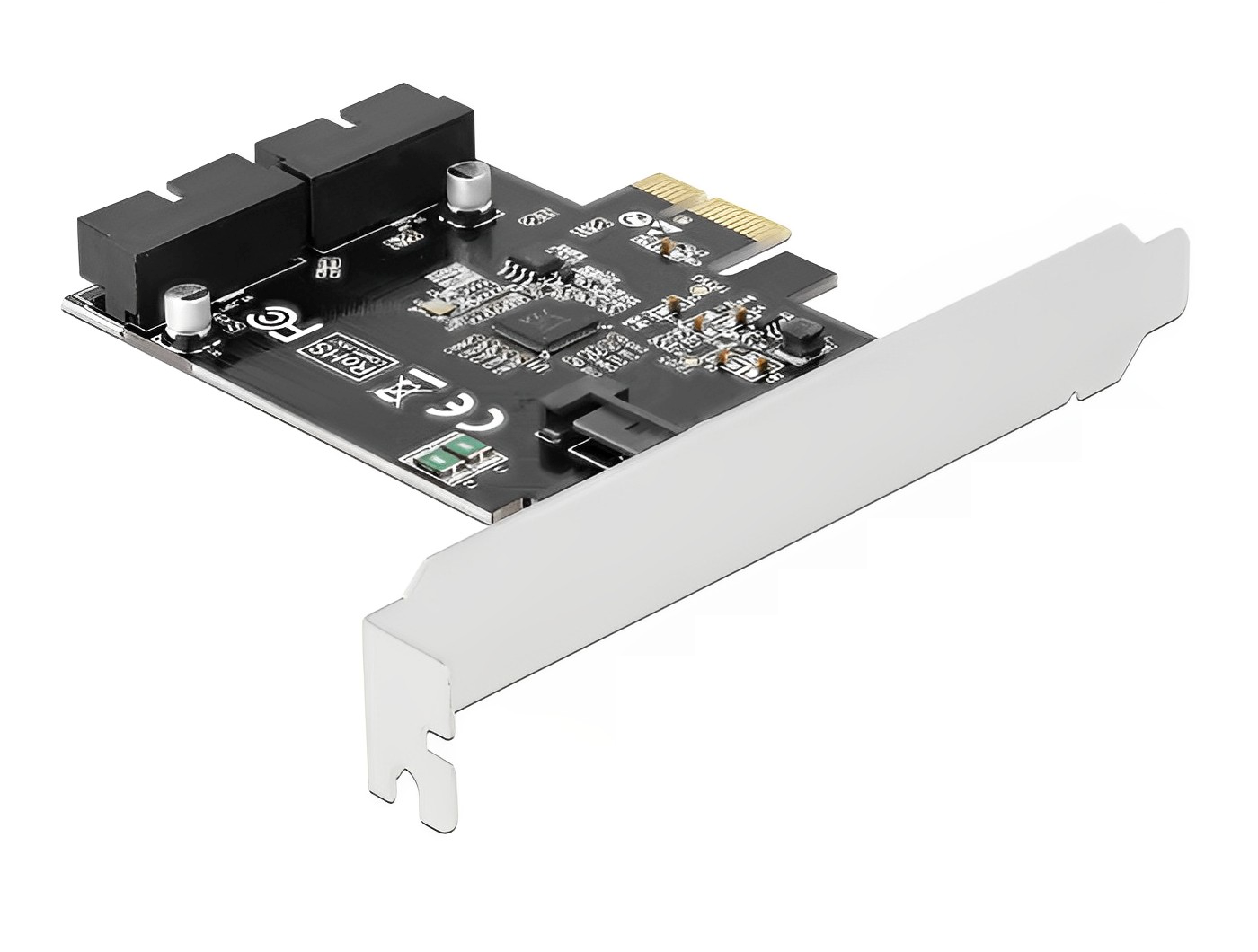 כרטיס PCIe x1 USB 3.0 5Gbps Low profile עם 2 יציאות 19pin USB פנימיות צ'יפ VLI - delock.israel