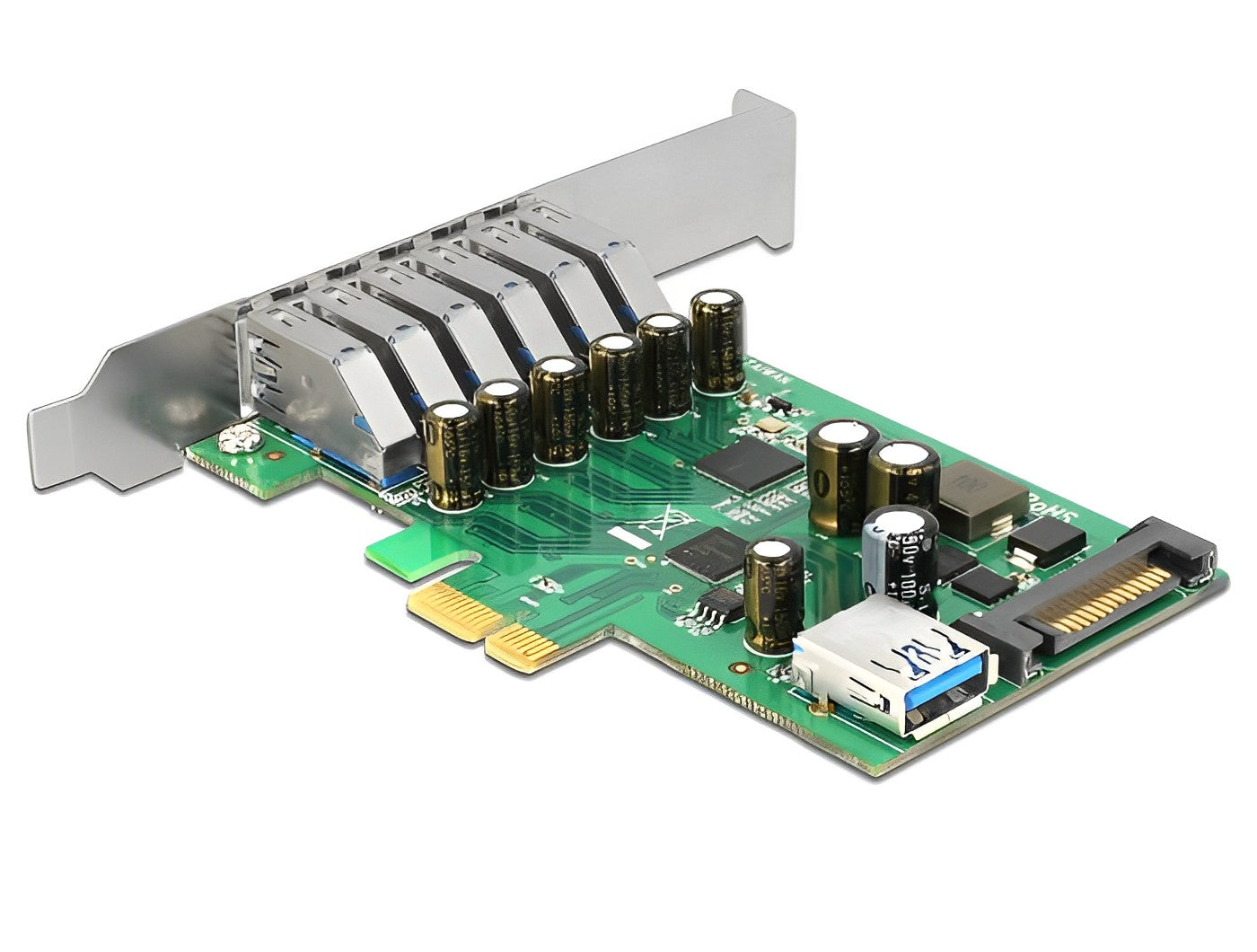 כרטיס PCI-E USB 3.2 Gen 1 5Gbps Low profile עם 6 יציאות USB-A חיצוניות + 1 פנימית צ'יפ Renesas - delock.israel
