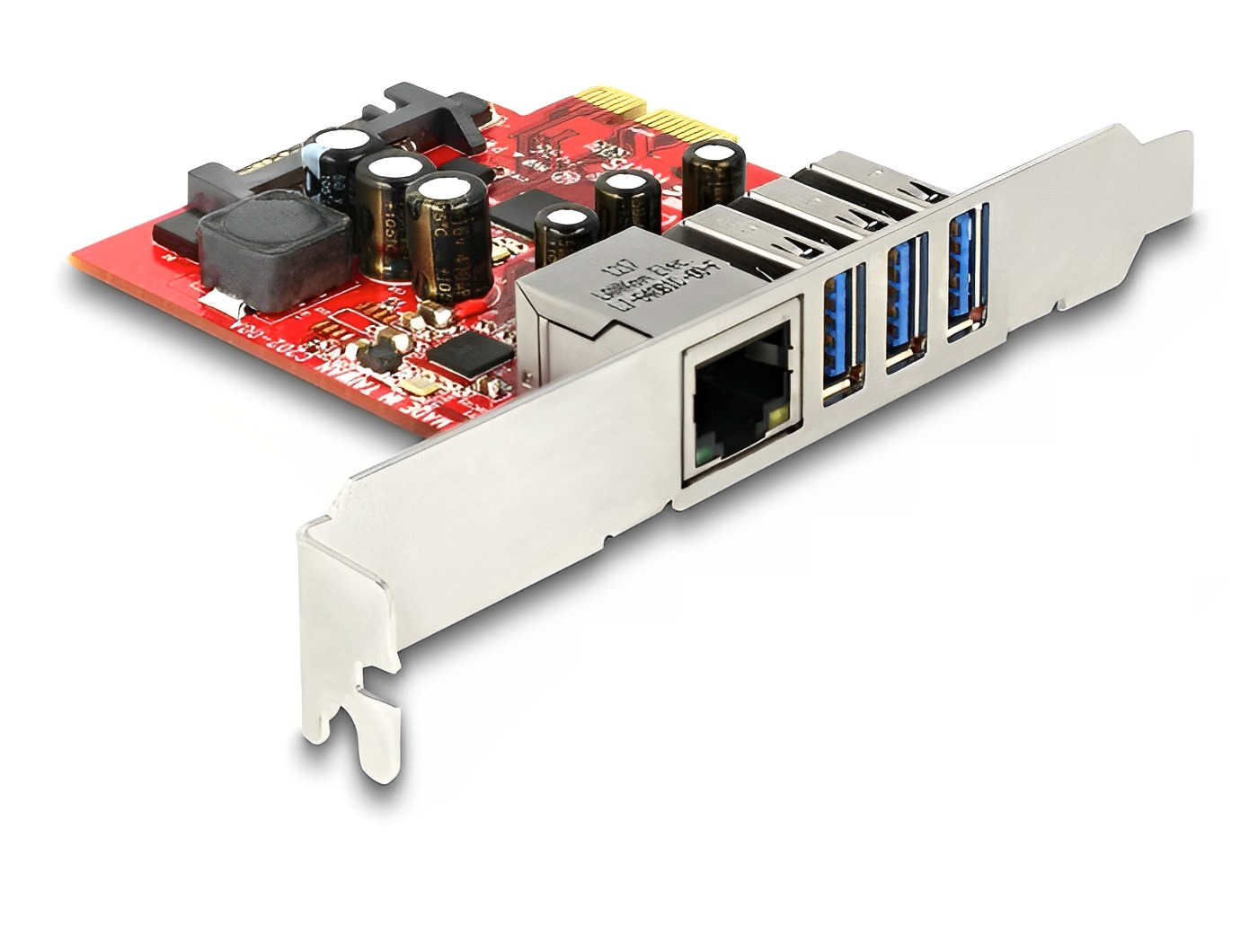 כרטיס PCIe x1 USB 3.0 5Gbps Low profile עם 3 יציאות USB-A + יציאת רשת RJ45 - delock.israel