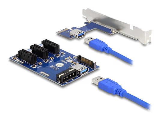 כרטיס הרחבה רייזר מסלוט PCIe x1 ל- 3 סלוטים PCIe x1 על כבל USB אורך 50 ס"מ - delock.israel