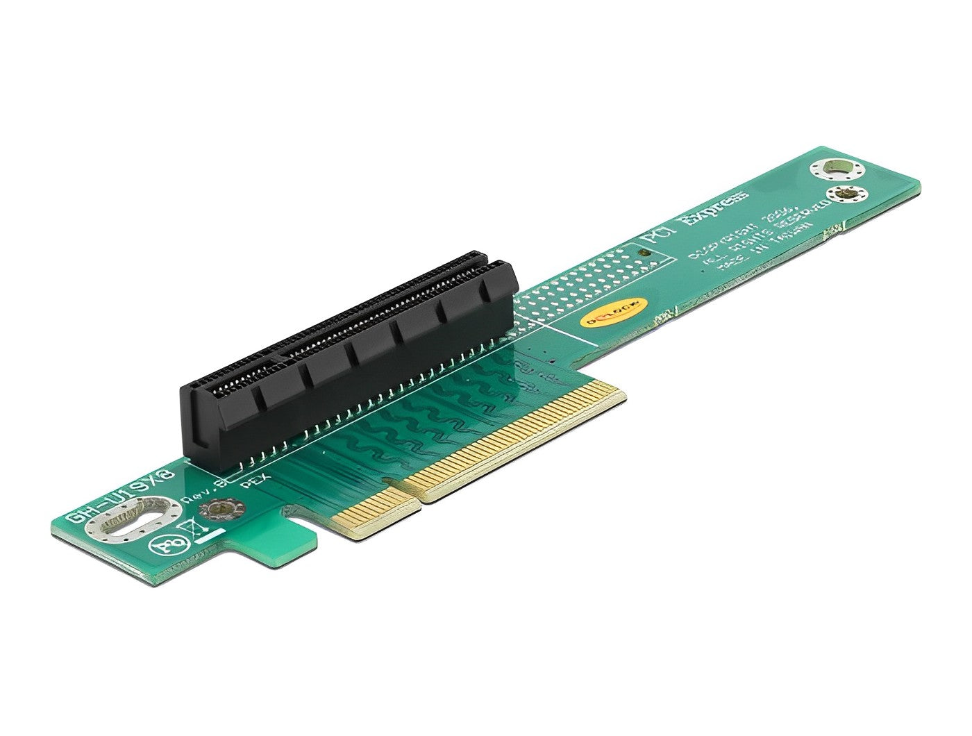 כרטיס הרחבה רייזר מאריך PCIe x8 זכר לסלוט PCIe x8 בזווית 90° שמאלה גובה 24 מ"מ - delock.israel
