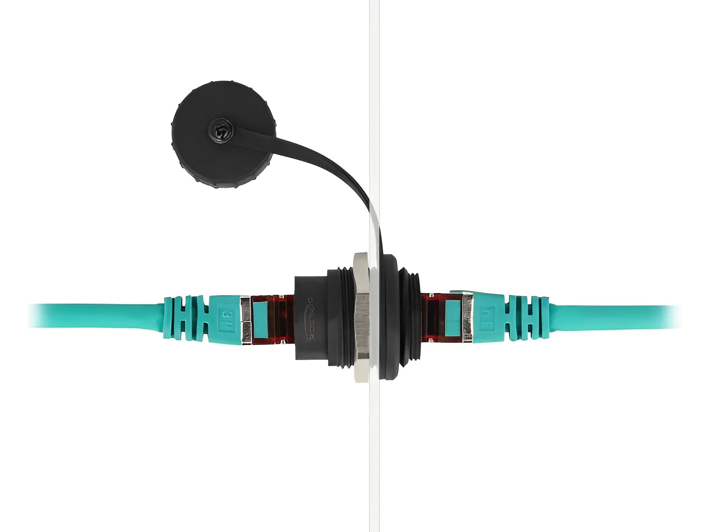 מופה רשת RJ45 Cat.6 נ/נ להתקנה בקדח עגול 23.5 מ"מ אטומה נגד מים IP67 - delock.israel