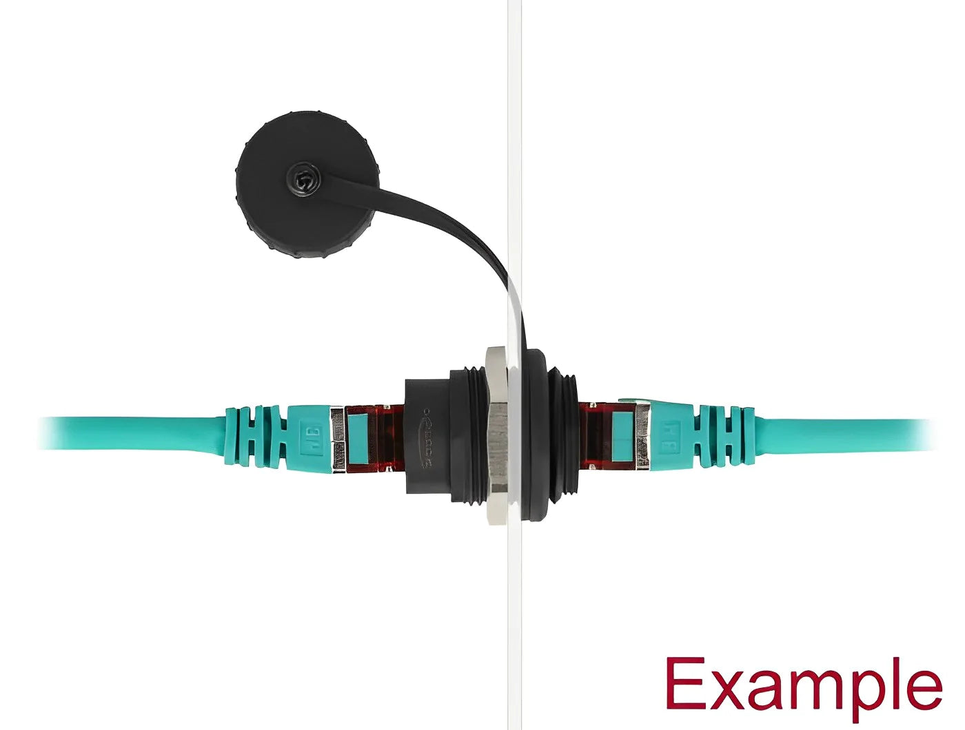 מופה רשת RJ45 Cat.6A נ/נ להתקנה בקדח עגול 23.5 מ"מ עם מכסה מגן מפני אבק - delock.israel