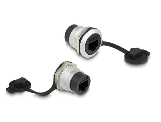 מופה רשת RJ45 Cat.6 נ/נ להתקנה בקדח עגול 23 מ"מ עם מכסה מגן מפני אבק - delock.israel