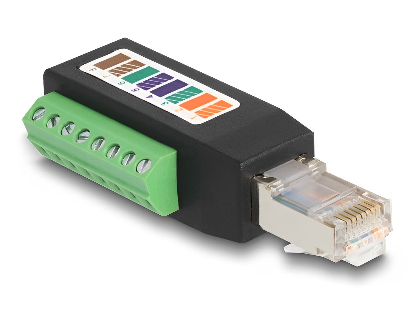 טרמינל בלוק 90° בחיבור הברגה לתקע רשת RJ45 Cat.5e - delock.israel