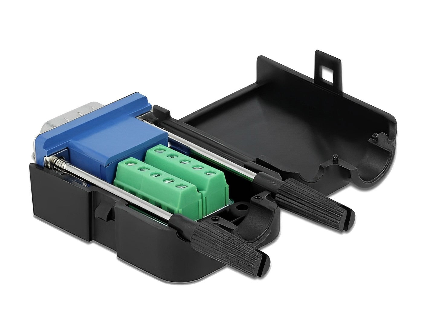 טרמינל בלוק בחיבור הברגה לתקע VGA עם מכסה וברגים בצדדים - delock.israel