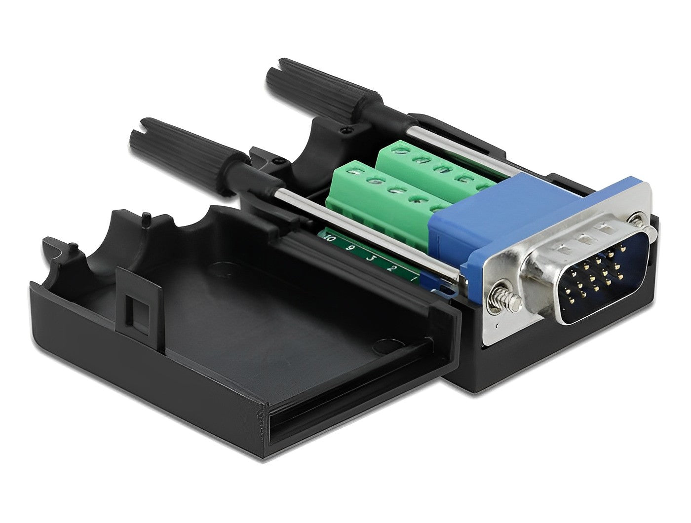 טרמינל בלוק בחיבור הברגה לתקע VGA עם מכסה וברגים בצדדים - delock.israel