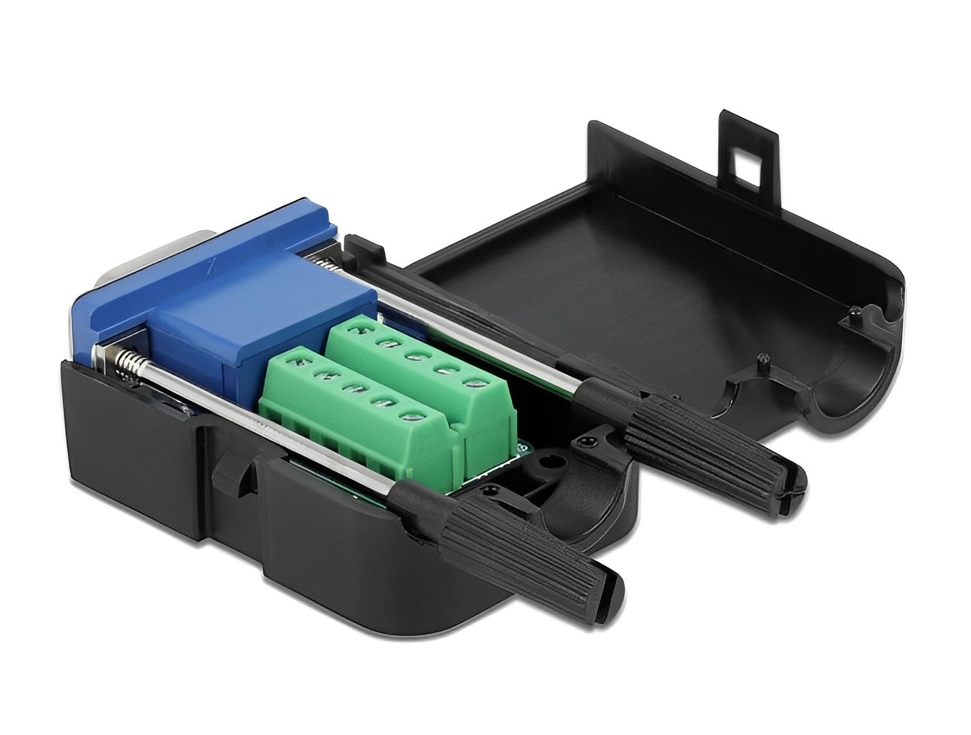 טרמינל בלוק בחיבור הברגה לשקע VGA עם מכסה וברגים בצדדים - delock.israel