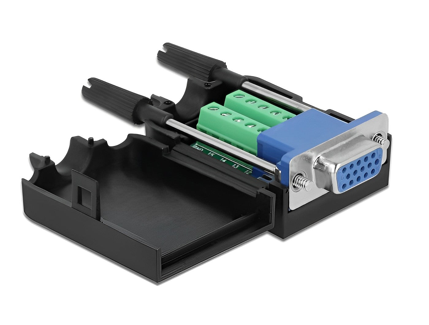 טרמינל בלוק בחיבור הברגה לשקע VGA עם מכסה וברגים בצדדים - delock.israel