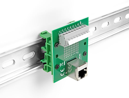 טרמינל בלוק DIN rail בחיבור לחיצה לשקע RJ45 בזווית 90° - delock.israel