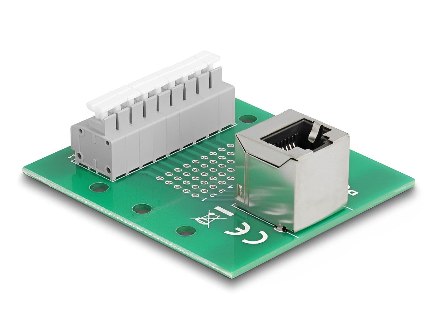 טרמינל בלוק DIN rail בחיבור לחיצה לשקע RJ45 בזווית 90° - delock.israel