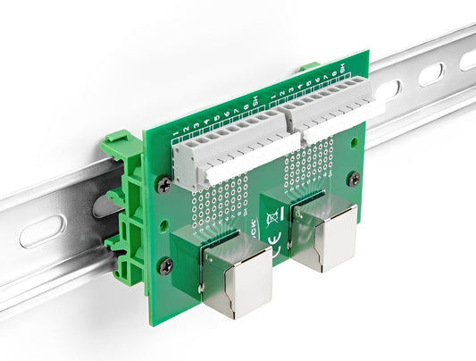טרמינל בלוק DIN rail בחיבור לחיצה עם 2 יציאות רשת RJ45 נקבה - delock.israel