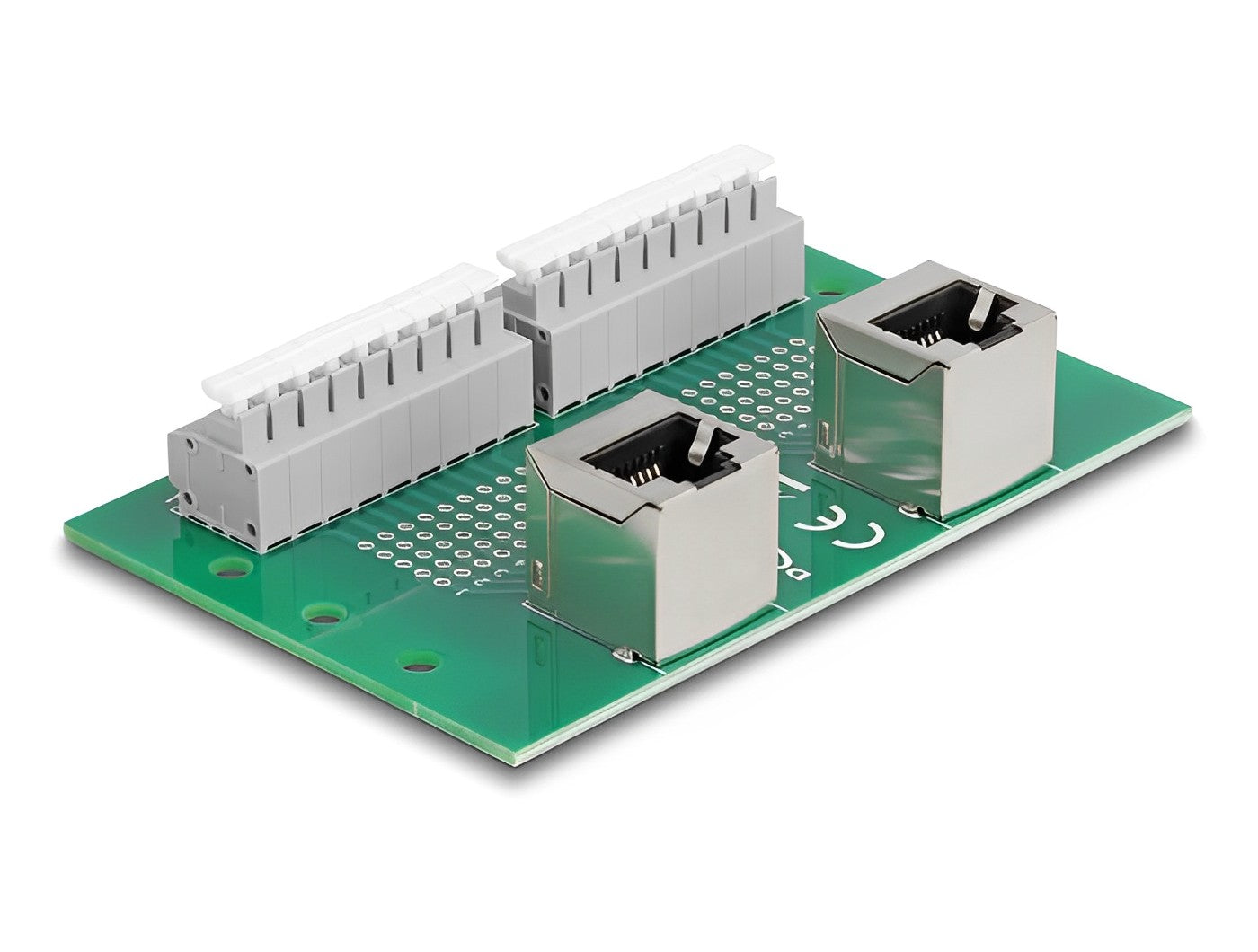 טרמינל בלוק DIN rail בחיבור לחיצה עם 2 יציאות רשת RJ45 נקבה בזווית 90° - delock.israel