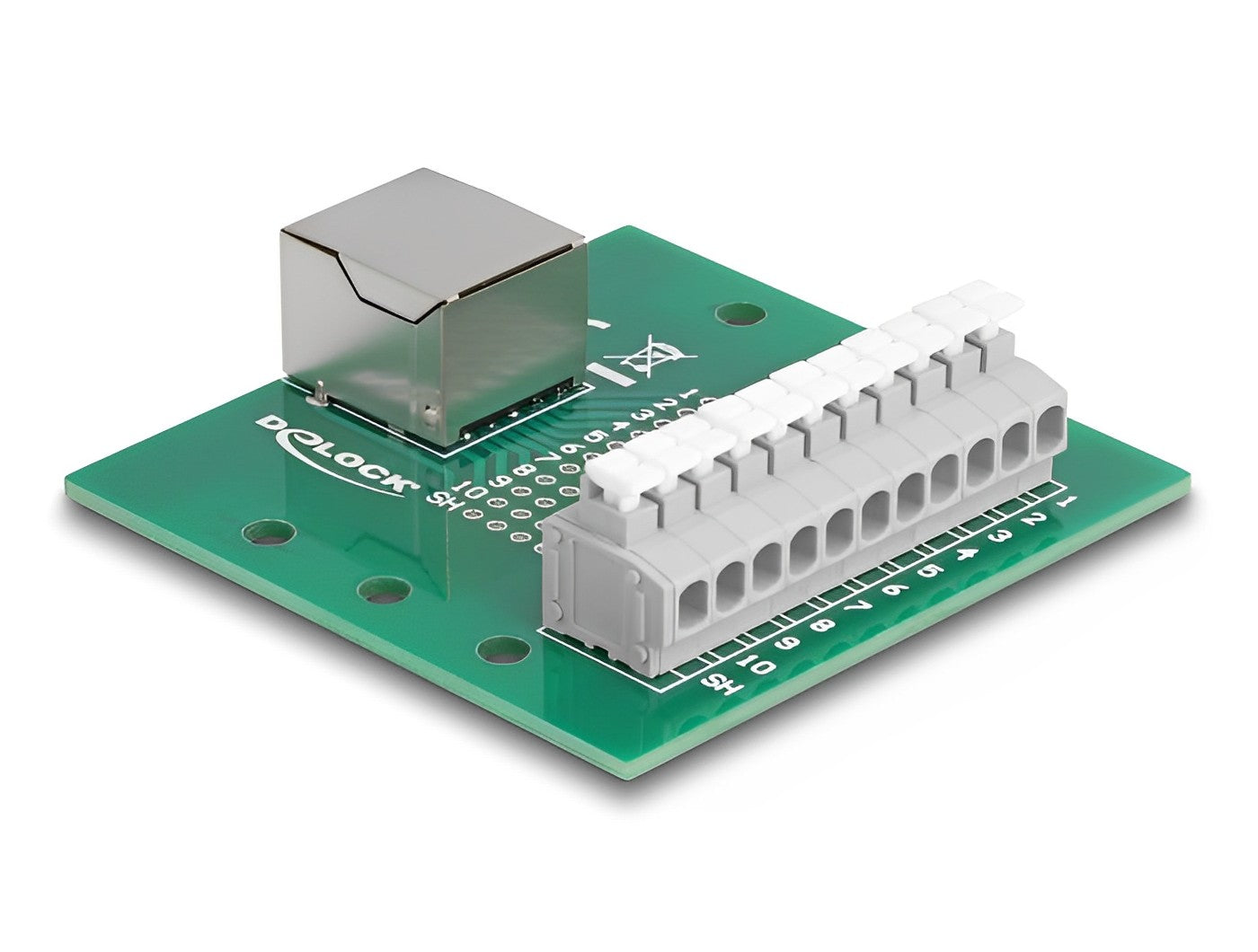 טרמינל בלוק DIN rail בחיבור לחיצה לשקע RJ50 - delock.israel