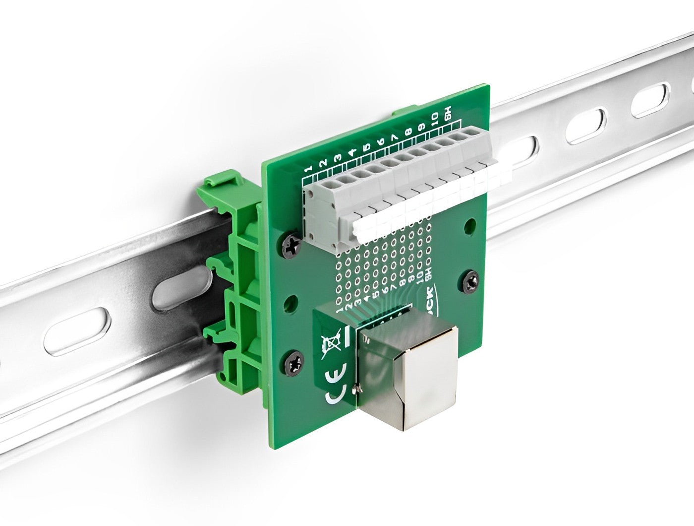 טרמינל בלוק DIN rail בחיבור לחיצה לשקע RJ50 - delock.israel