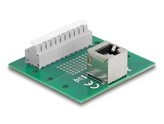 טרמינל בלוק DIN rail בחיבור לחיצה לשקע RJ50 בזווית 90° - delock.israel