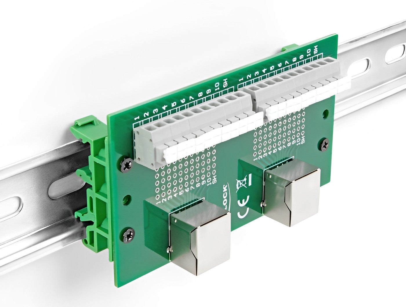 טרמינל בלוק DIN rail בחיבור לחיצה עם 2 יציאות RJ50 נקבה - delock.israel