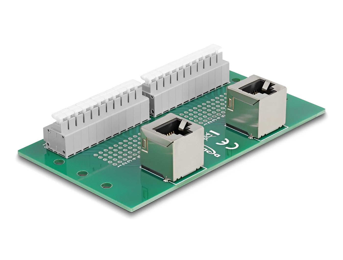 טרמינל בלוק DIN rail בחיבור לחיצה עם 2 יציאות RJ50 נקבה בזווית 90° - delock.israel