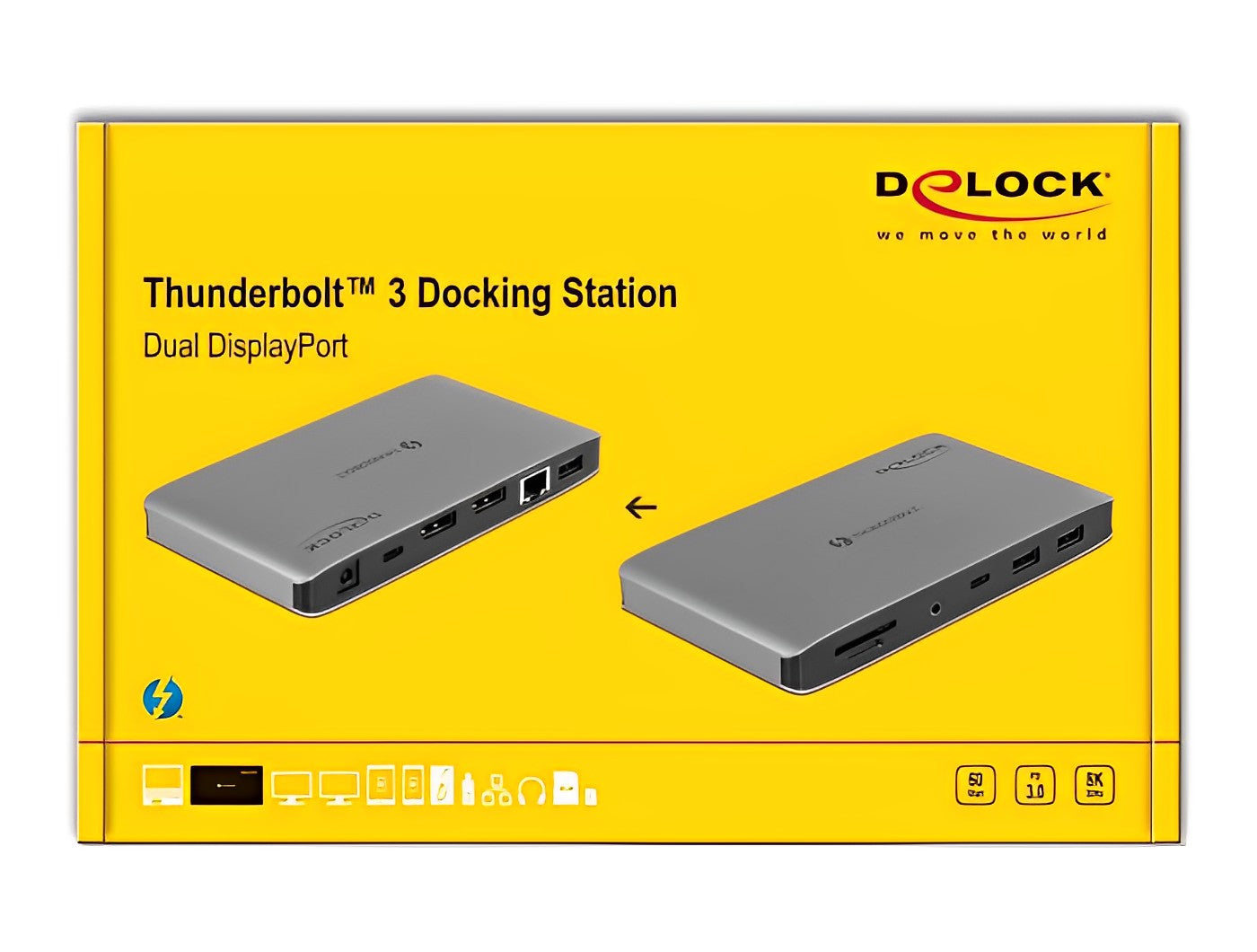 תחנת עגינה Thunderbolt™3 למחשב נייד עם חיבור ל-2 מסכים DisplayPort 8K בו זמנית - delock.israel